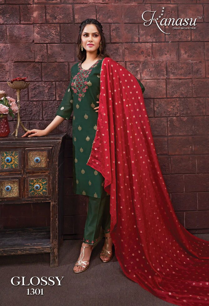 Kanasu Glossy Exclusive Wear Wholesale Ready Made Suit Collection
